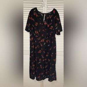 Escalier Women’s Faux Wrap Dress Deep V-Neck Maxi Floral Romantic Black Size 2X